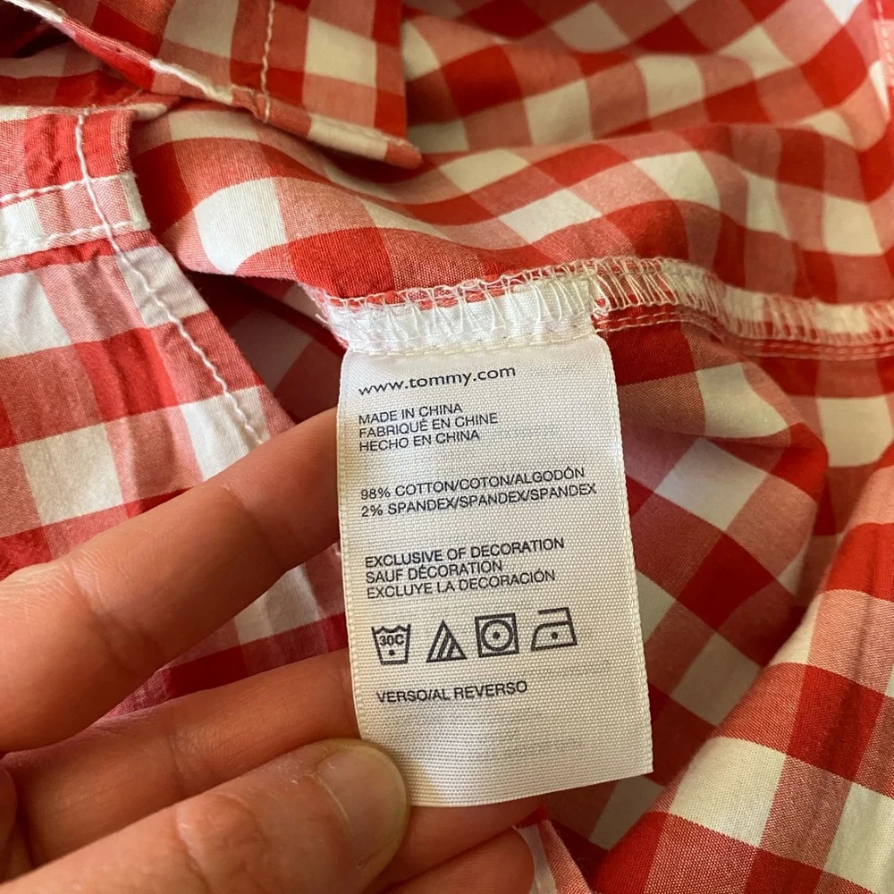 ⭐️ Tommy Hilfiger Kids Red & White Checkered Button-Up Shirt, Boys 7, Gingham